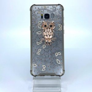Galaxy S8 Plus TPU + PC case. Unique. Handmade. Silver Pearl peach rhinestone